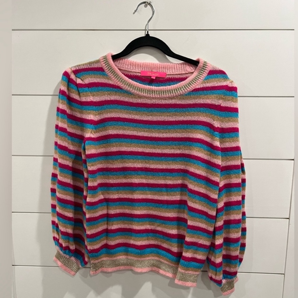Lilly Pulitzer pink striped Marceletta sweater. Size Medium